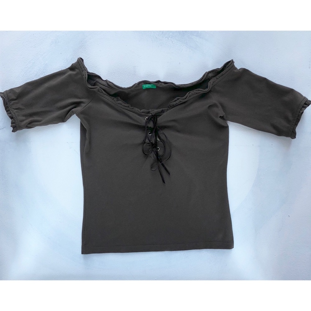 United Colors off Shoulder Lace Tie Blouse Green